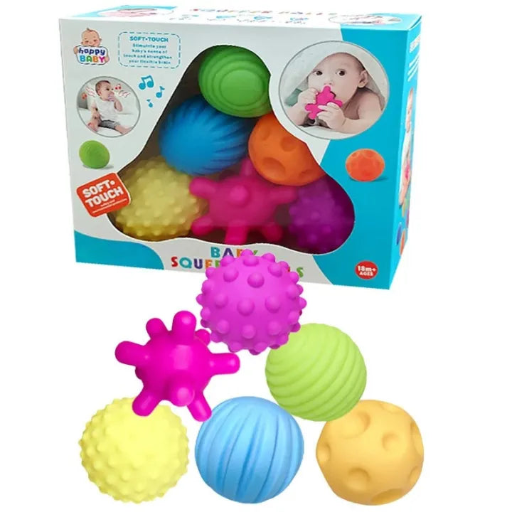 Baby Chu Chu Rubber Toys Bright Color Textured Multi Soft Ball 6PC